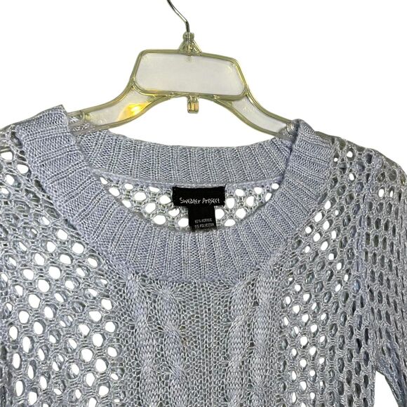 Sweater Project Sweater Womens Medium Blue Open Knit Cable Crewneck Metallic - Picture 9 of 12